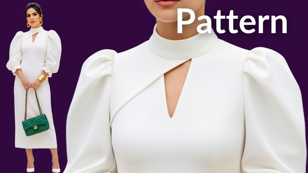 Как сшить потрясающее платье с пышными рукавами | Простая выкройка платья с V-образным вырезом дл...