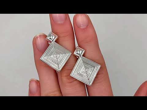 Серьги подвески 49442 размер 29х22 мм вес 3.9 г позолота Белое Золото, видео 1