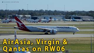 AirAsia Indonesia, Virgin Australia Airlines  & Qantas Airways arrive on RW06 at Perth Airport.