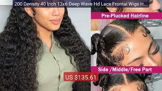 200 Density 40 Inch 13x6 Deep Wave Hd Lace Frontal Wigs Human Hair ... — Top Rated 2026 | Buy Now!