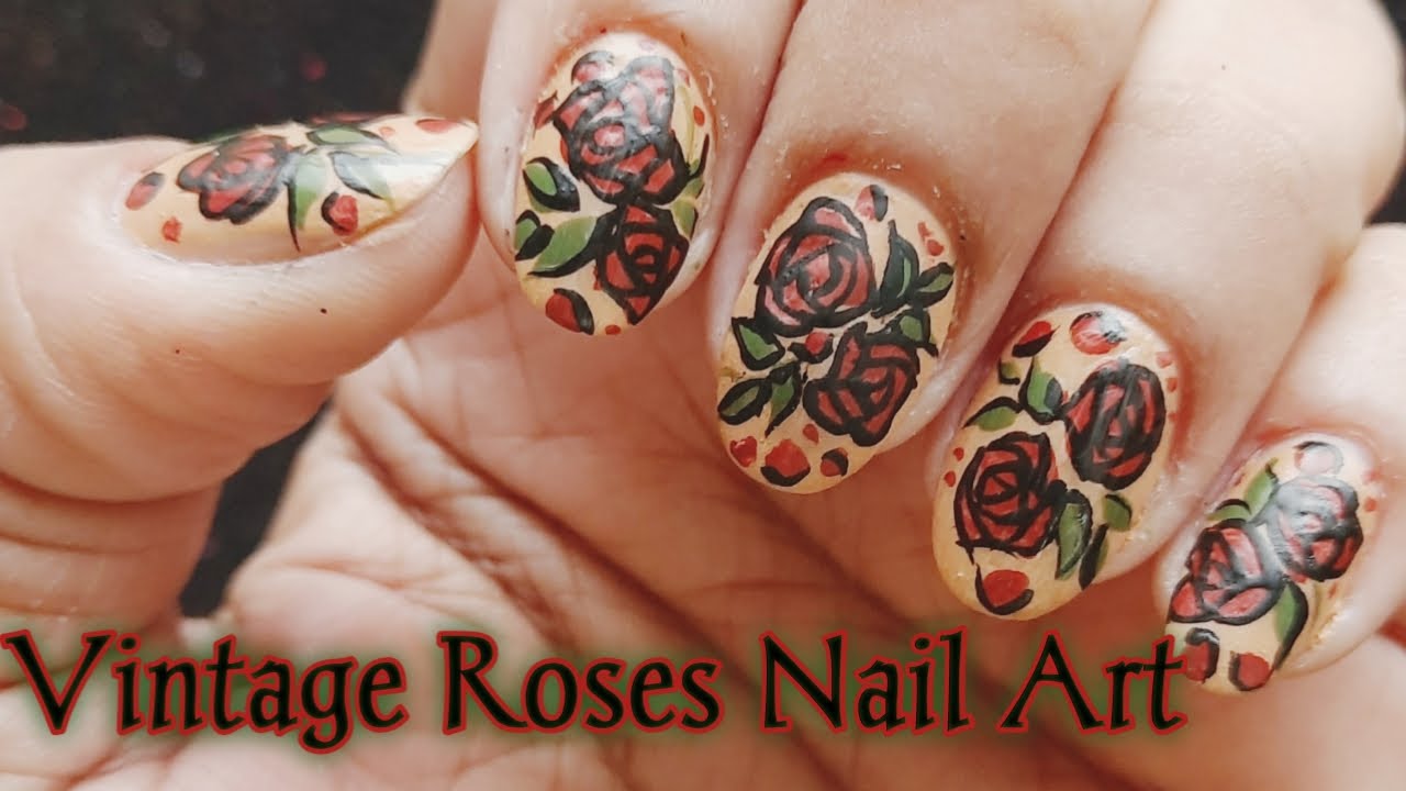 1 Minute Nail Art Tutorial/Vintage Roses Nail Art 
