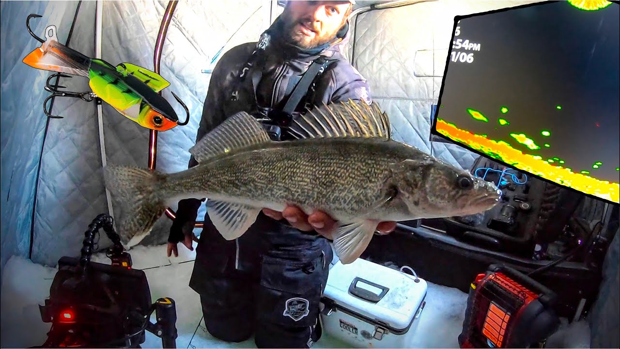 UNIQUE Ice Fishing Lure Catches a Bunch Of Sundown Walleyes!