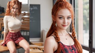 [AI Art] Come back to the classroom! Beautiful redhead models presents school fashion / AI Lookbook