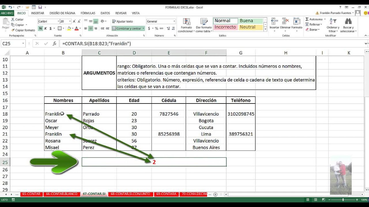 Función CONTAR.SI Excel 2013: 67 de 449 (WMV) - YouTube