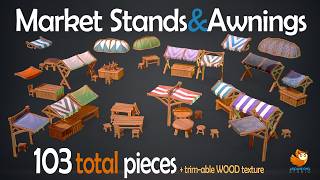 UNREAL ENGINE | Stylized Market Stands & Awnings | 3D PROPS PACK | GAME-READY