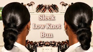 HOW TO: DO A LOW KNOT BUN WITH BRAIDING HAIR | SIDE PART SLEEP BUN TUTORIAL | RELAXED HAIR