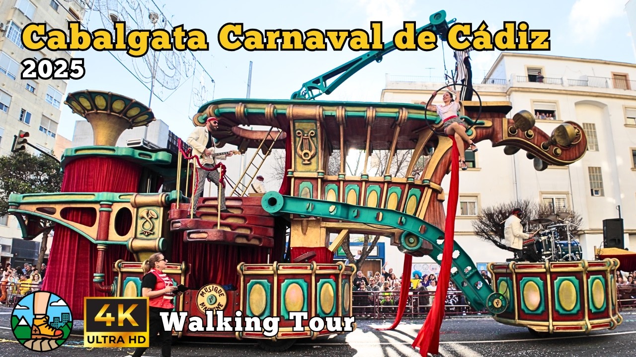 🎭 Gran Cabalgata Carnaval de Cádiz 2025 | Walking Tour 4K 🚶‍♂️🎉