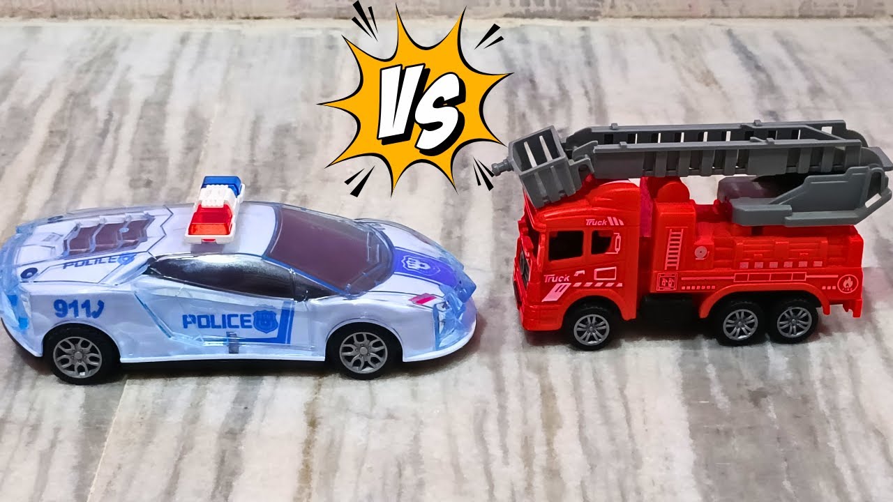 Toy Police Car vs Fire Safety Truck | Fun Rescue Vehicles for Kids