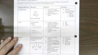 Macromolecule (carbs, lipids, proteins, ATP) Chart Lecture