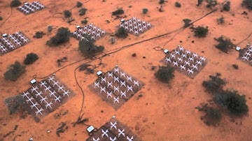 Aerial view of the Murchison Widefield Array (MWA): flying over core at dusk