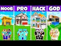 Minecraft Battle: Family Cozy House Build Challenge - Noob Vs Pro Vs Hacker Vs God