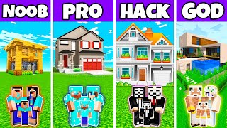 Minecraft Battle: Family Cozy House Build Challenge - Noob Vs Pro Vs Hacker Vs God