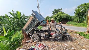 công nông 1 khối cát cực khỏe|máy múc cát | Diy tricycle carrying 1 blocks of sand