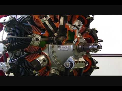 航空機エンジン カットモデル ホンモノ．空冷星形9気筒エンジンの動き．カットモデルにて - YouTube