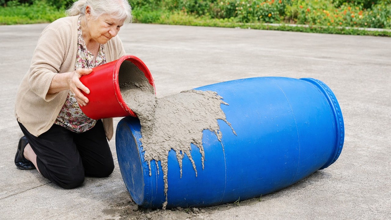 Amazing idea recycling cement and old plastic barrels / ​​pouring cement into plastic barrels
