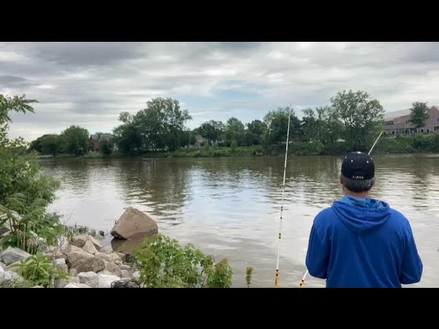 CATFISHING The RIVER In My TINY BOAT! Will FROZEN SHAD Work In The