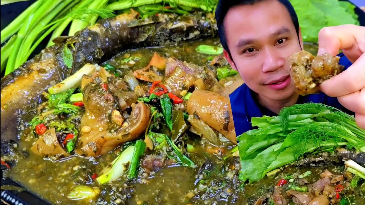 แกงขี้เหล็กใส่ตีนวัวปลาดุก ผักอีตู่ชีลาวหอมๆแซ่บๆ