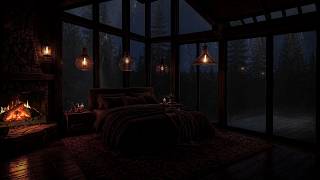 Rain Falls Around a Quiet Woodland Cabin, While Soft Firelight Creates a Calm Mood for Deep Sleep.😴