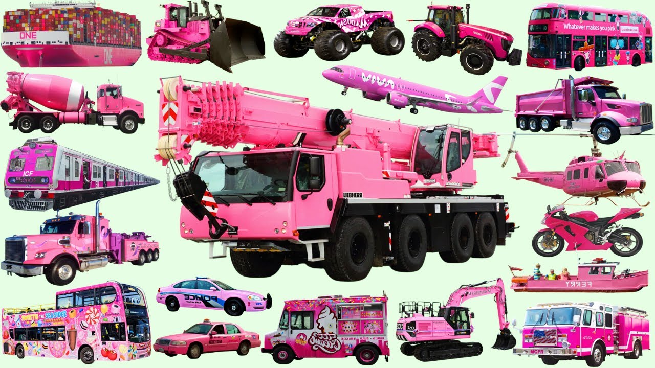 Розовые машины | Изучаем английский язык Транспортные средства розового цвета | Полицейская машин...