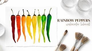 Rainbow Peppers Watercolor Tutorial | Beginner | No Voiceover