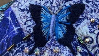 #Roxysjournalofstitchery glasshouse part 4 - tutorial for satin & bullion slow stitch butterfly