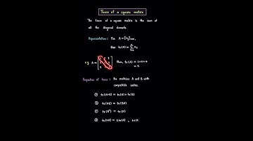 Concept of trace of a square matrix #matrix #trace #sum_of_diagonal_elements