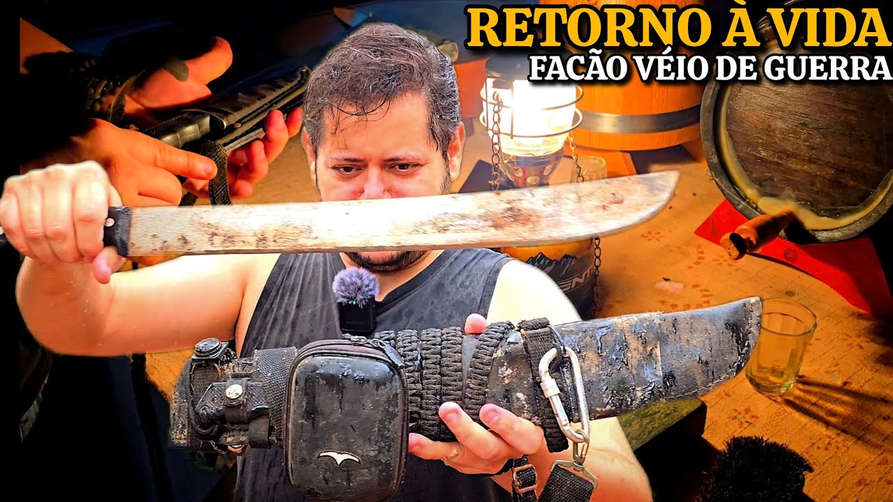 RESTAUREI MEUS FACÕES DE SOBREVIVÊNCIA! NA LUZ DO LAMPIÃO #fyp #sitio #sobrevivência #bushcraft