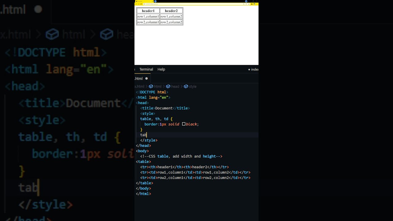 CSS change HTML table size, add width and height