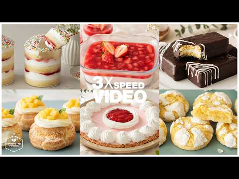 (149) 3x <strong>Speed</strong> 케이크 디저트 베이킹 영상 | Cake Dessert Baking <strong>Video</strong> | 카라멜 초콜릿 케이크, 망고 슈크림, 레몬 쿠키, 크림빵, 딸기 푸딩