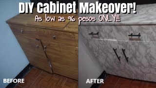 DIY CABINET MAKEOVER FOR AS LOW AS 96 PESOS ONLY! MARBLE WALL PAPER STICKER | Mercy Sinuhin