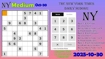 The New York Times Daily Sudoku 2025-10-30 Medium