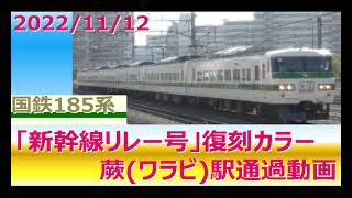 国鉄 185系「 新幹線 リレー号」復刻カラー 蕨（わらび）駅 通過動画 2022/11/12