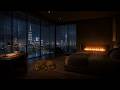 Rainy City Skyline & Cozy Fireplace | Luxury High-Rise Bedroom | 8 Hours for Deep Sleep