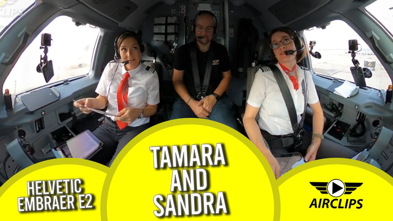 Most FUN Pilots Tamara  Sandra flying brandnew Helvetic Embraer E2 to Kos TOP Views AIRCLIPScom