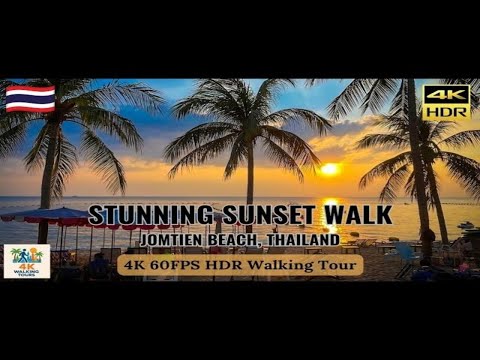 Jomtien Beach, Pattaya, Thailand | Stunning Sunset Walking Tour 4K 60FPS 😎🌴🏖 ASMR Walk