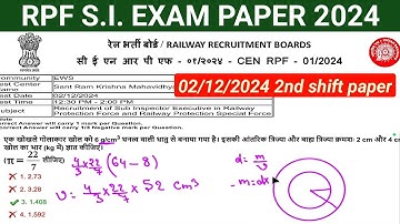 RPF SI 02 DECEMBER 2ND SHIFT PAPER SOLUTION / RPF SI QUESTION PAPER SOLUTION 2024 #maths #rpf #ntpc