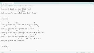 Mean - Taylor Swift A minor Lyrics and Chords