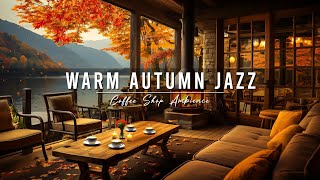 Smooth Jazz Instrumental & Fireplace in Cozy Fall Coffee Shop Ambience 🍂 Warm Jazz Music to Relaxing