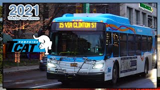 Tompkins TCAT Buses at Seneca Street Commons in Ithaca, NY