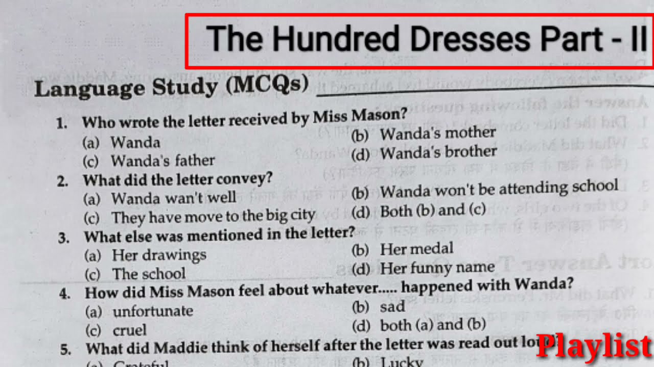 Extract Based Questions of The Hundred Dresses Part 1 | First Flight | –  BrainyLads