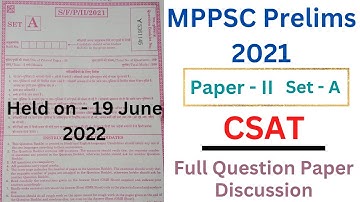 CSAT Question Paper  | MPPSC Prelims 2021 (Paper - II)  |