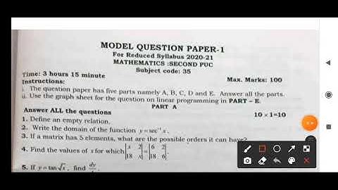 2nd PUC mathematics model question paper for 2021 reduced Syllabus | Board exam 2021 model papers