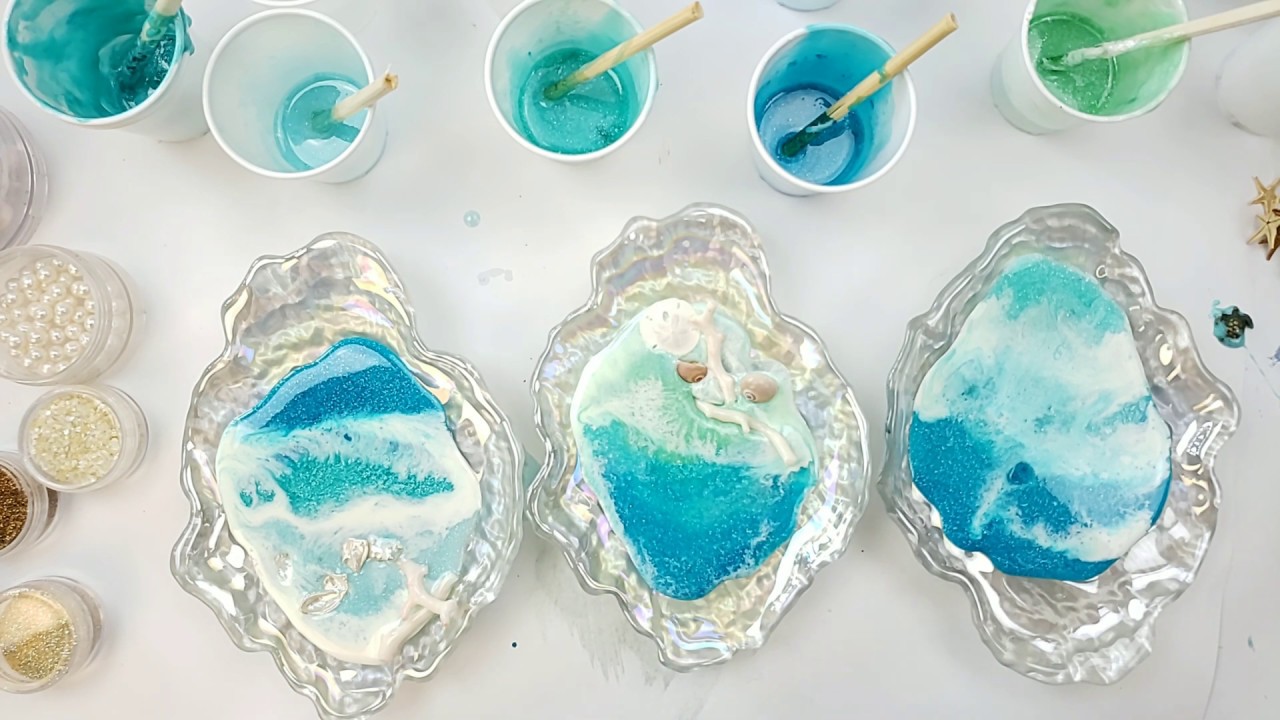 Custom Handmade Alcohol Ink Resin Wine Glass-ocean With Shells