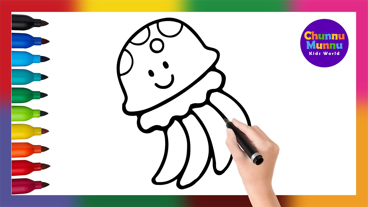 Jellyfish Painting & Coloring Page Marker Pen for Kids & Toddlers | Chunnu Munnu Kids World