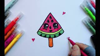 Simple drawing of a watermelon ice cream, Einfachzeichnug Wassermelone, kolay karpuz çizimi