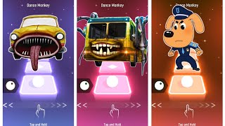 Car Eater 🆚️ Bus Eater 🆚️ Sheriff Labrador.| Who Will Win ? | Tiles Hop EDM Rush