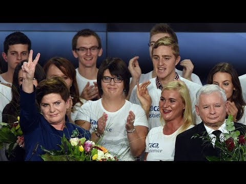newspaper mockup Poland: Exit poll shows ruling Law and Justice Party has won election