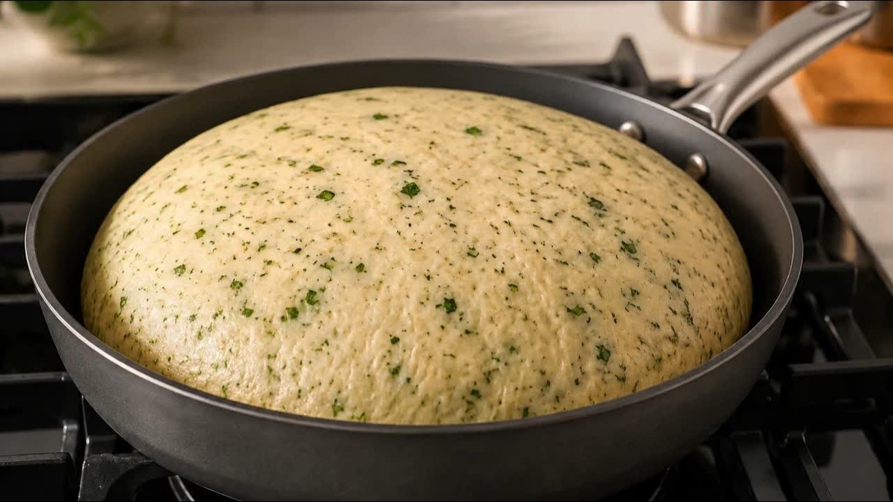I make Garlic Oat Bread in a pan every day! No oven, no kneading — just simple homemade bread.