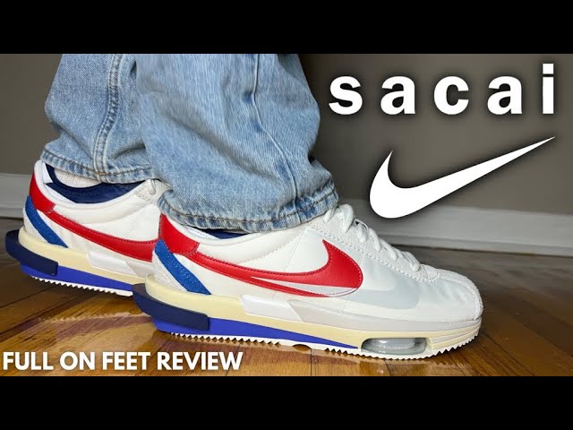 THESE SURPRISED ME! | Nike Zoom Cortez Sacai White, University Red, Blue  Review  On Feet! - YouTube