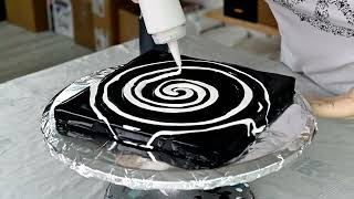 (896) From SPIRAL to FLOWER ~ Simple BLACK & WHITE Acrylic pour painting ~ Fluid art ~ Fiona Art